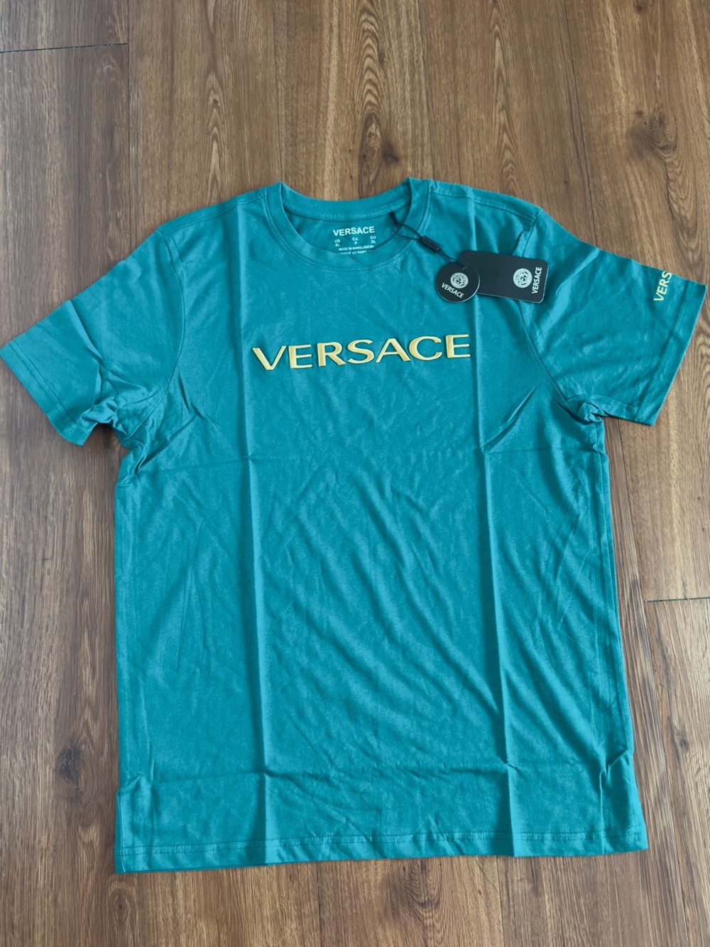 Versace Men's Teal Logo Crewneck T-Shirt